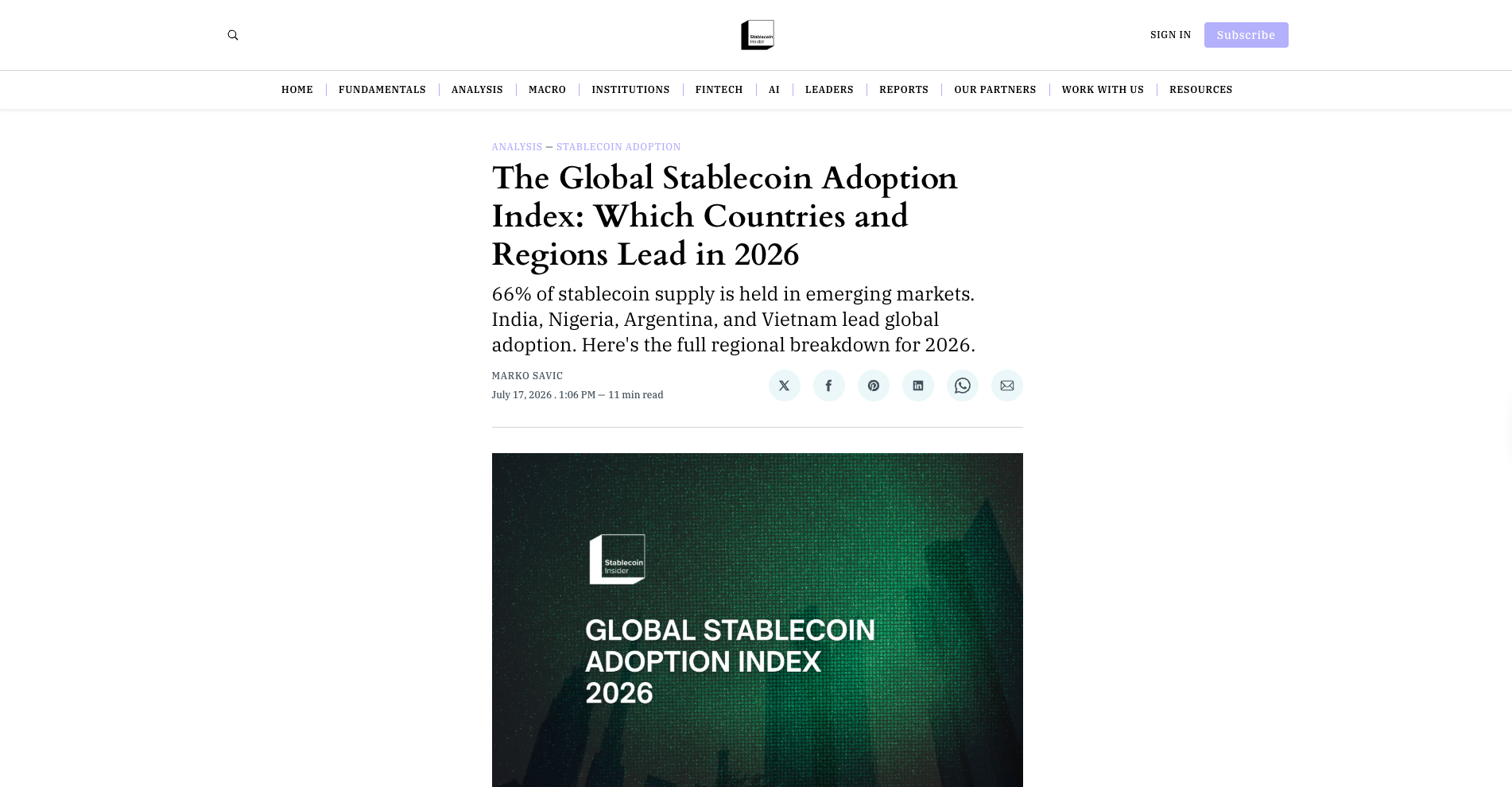 The Global Stablecoin Adoption Index: Which Countries and Regions Lead in 2026