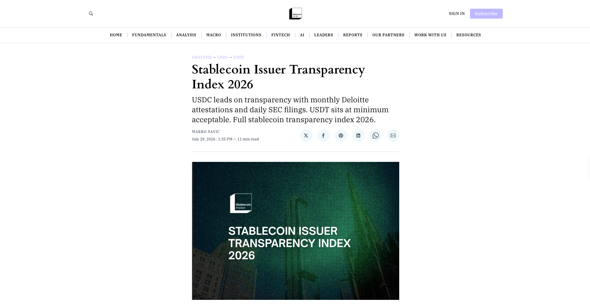 Stablecoin Issuer Transparency Index 2026