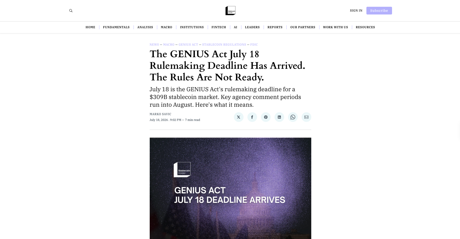 The GENIUS Act July 18 Rulemaking Deadline Has Arrived. The Rules Are Not Ready.
