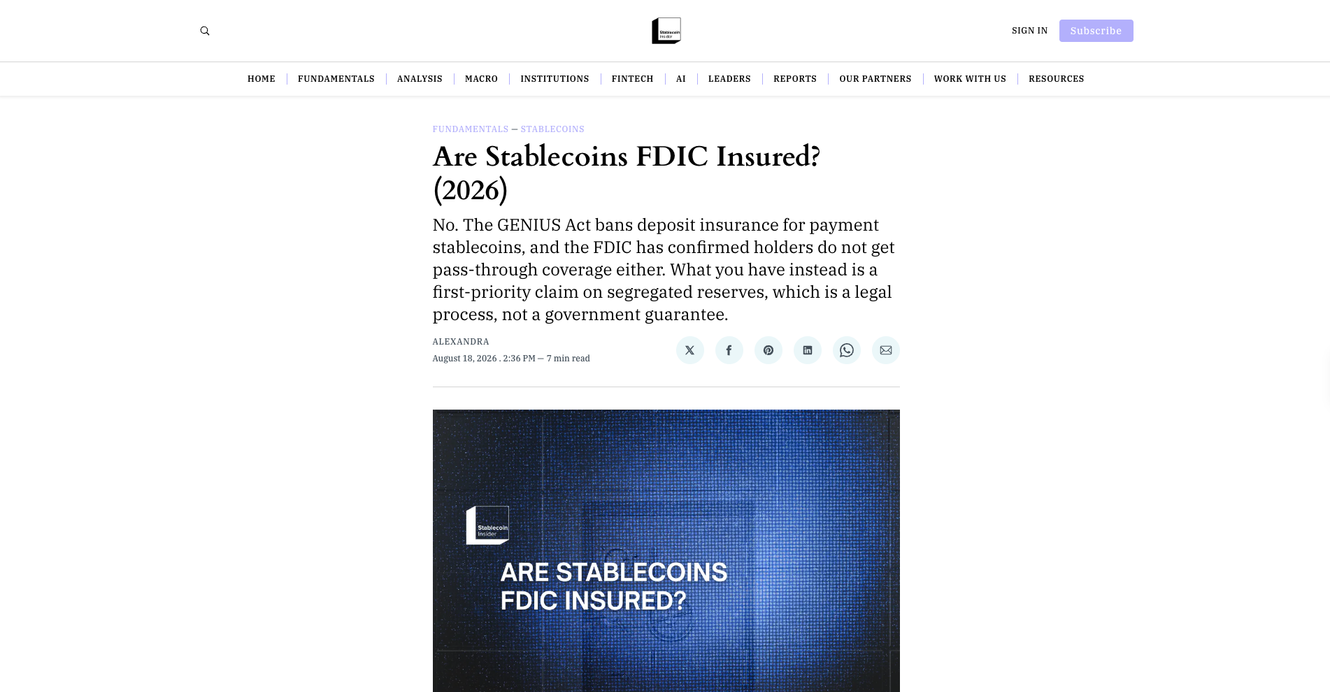 Are Stablecoins FDIC Insured? (2026)