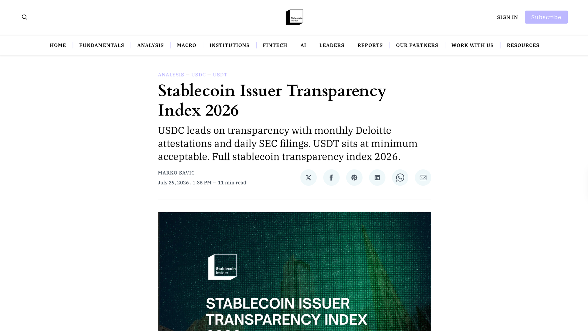 Stablecoin Issuer Transparency Index 2026