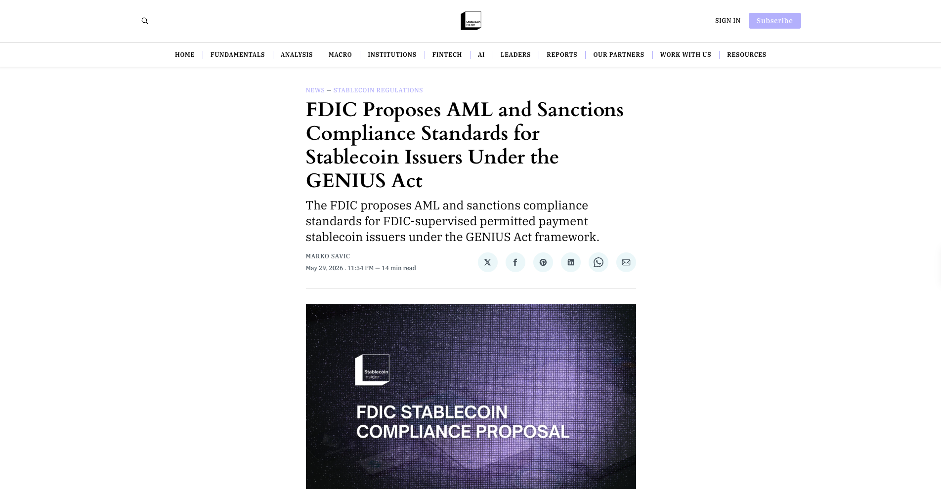 FDIC Proposes AML and Sanctions Compliance Standards for Stablecoin Issuers Under the GENIUS Act