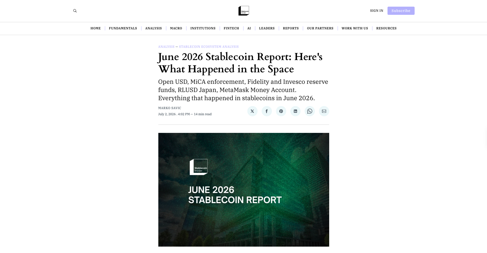 June 2026 Stablecoin Report: Here's What Happened in the Space