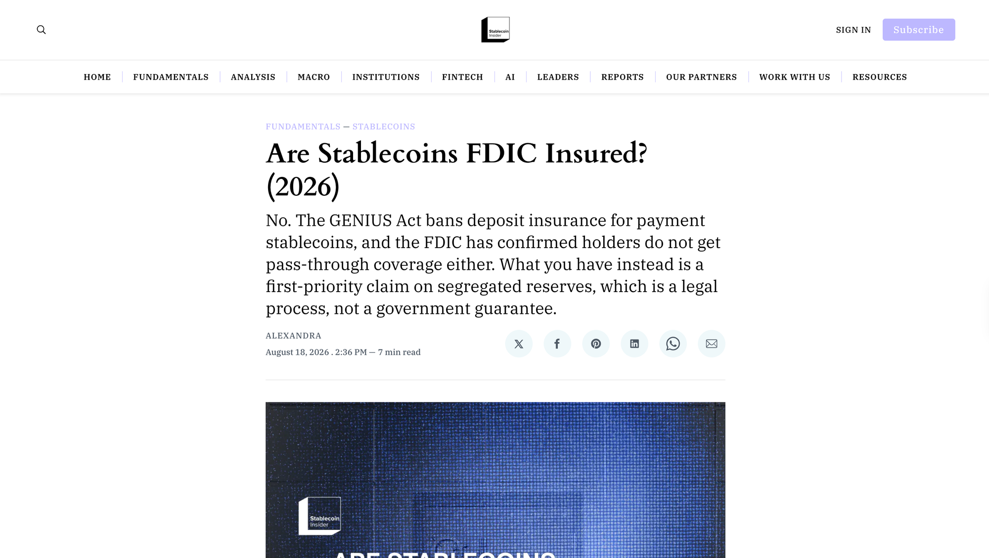 Are Stablecoins FDIC Insured? (2026)