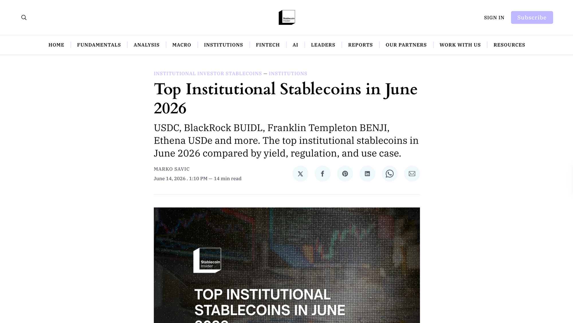 Top Institutional Stablecoins in June 2026