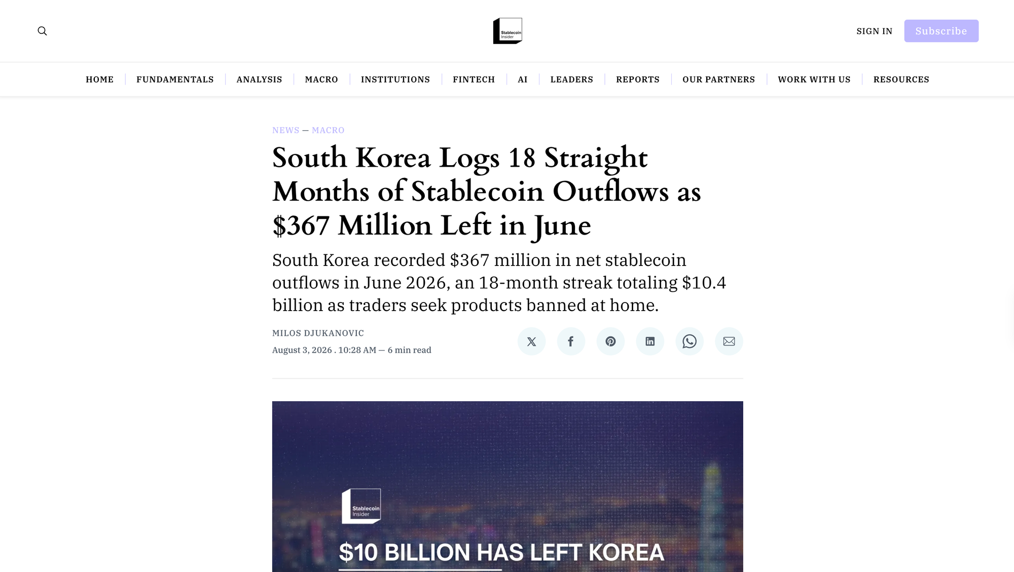 South Korea Logs 18 Straight Months of Stablecoin Outflows as $367 Million Left in June
