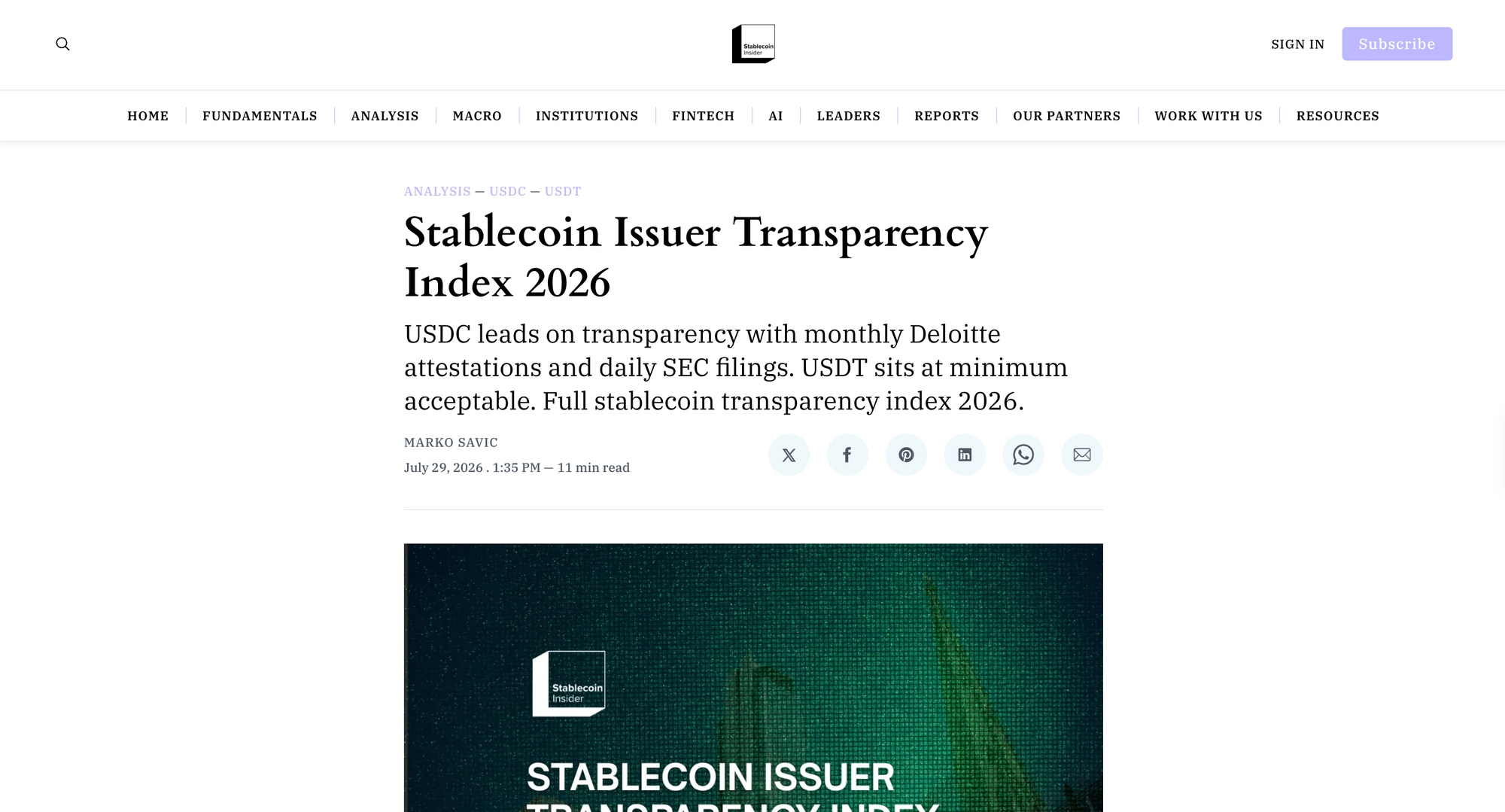 Stablecoin Issuer Transparency Index 2026