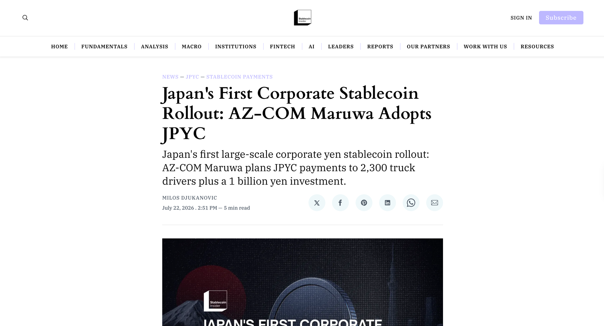 Japan's First Corporate Stablecoin Rollout: AZ-COM Maruwa Adopts JPYC
