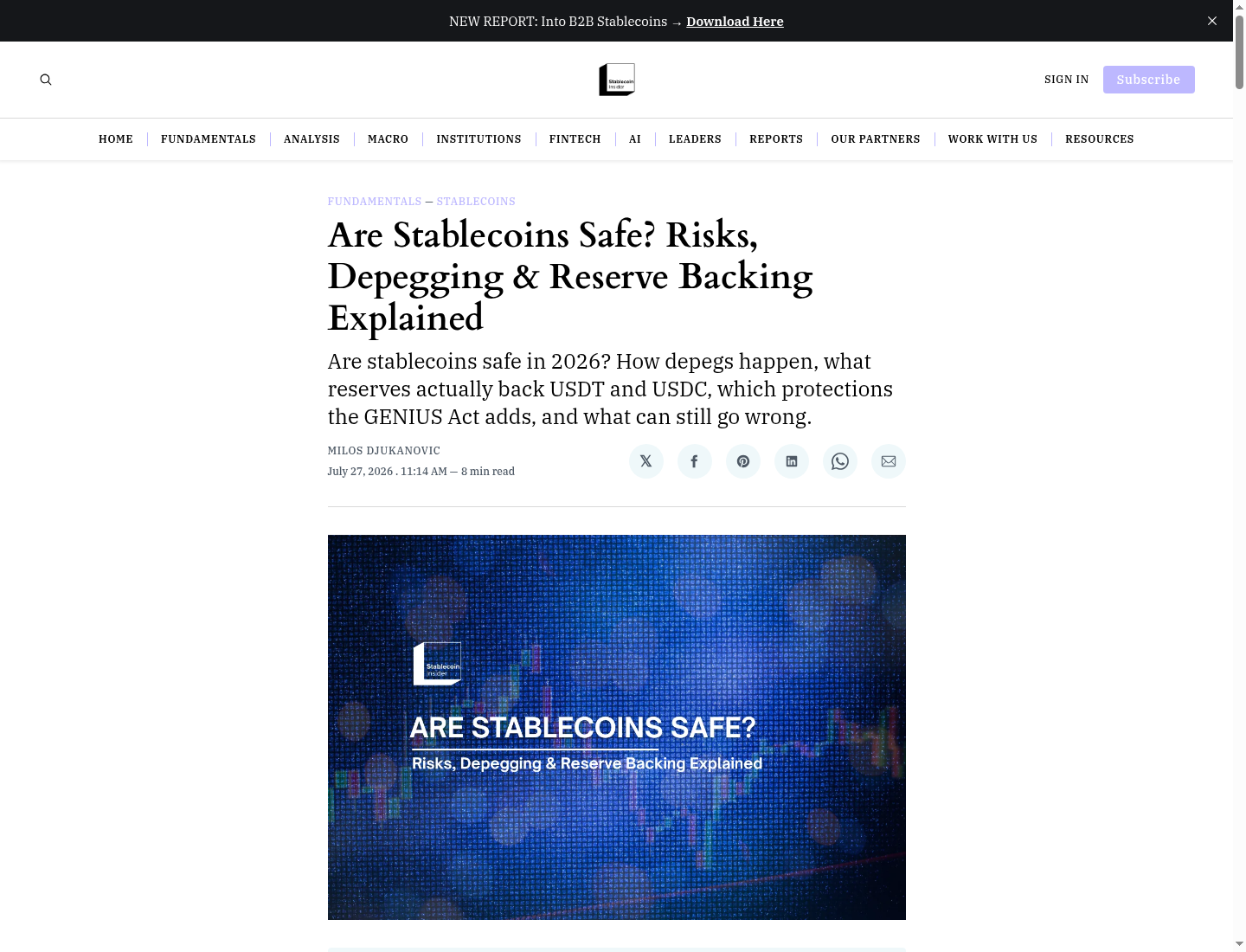Are Stablecoins Safe? Risks, Depegging & Reserve Backing Explained