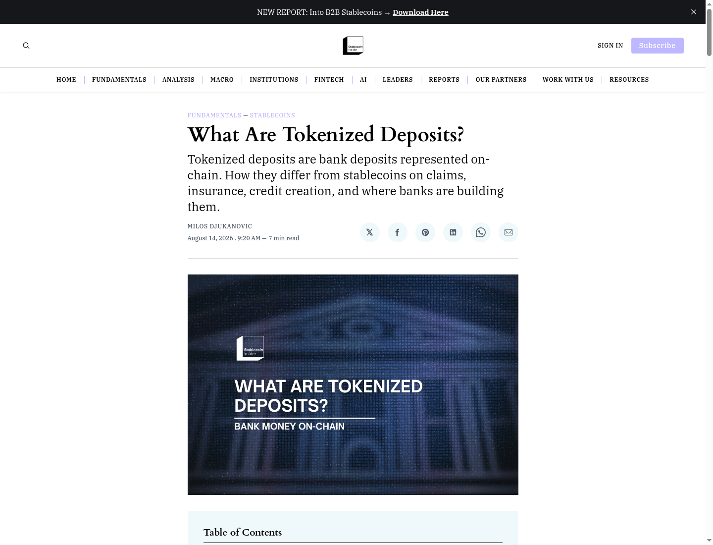 What Are Tokenized Deposits?