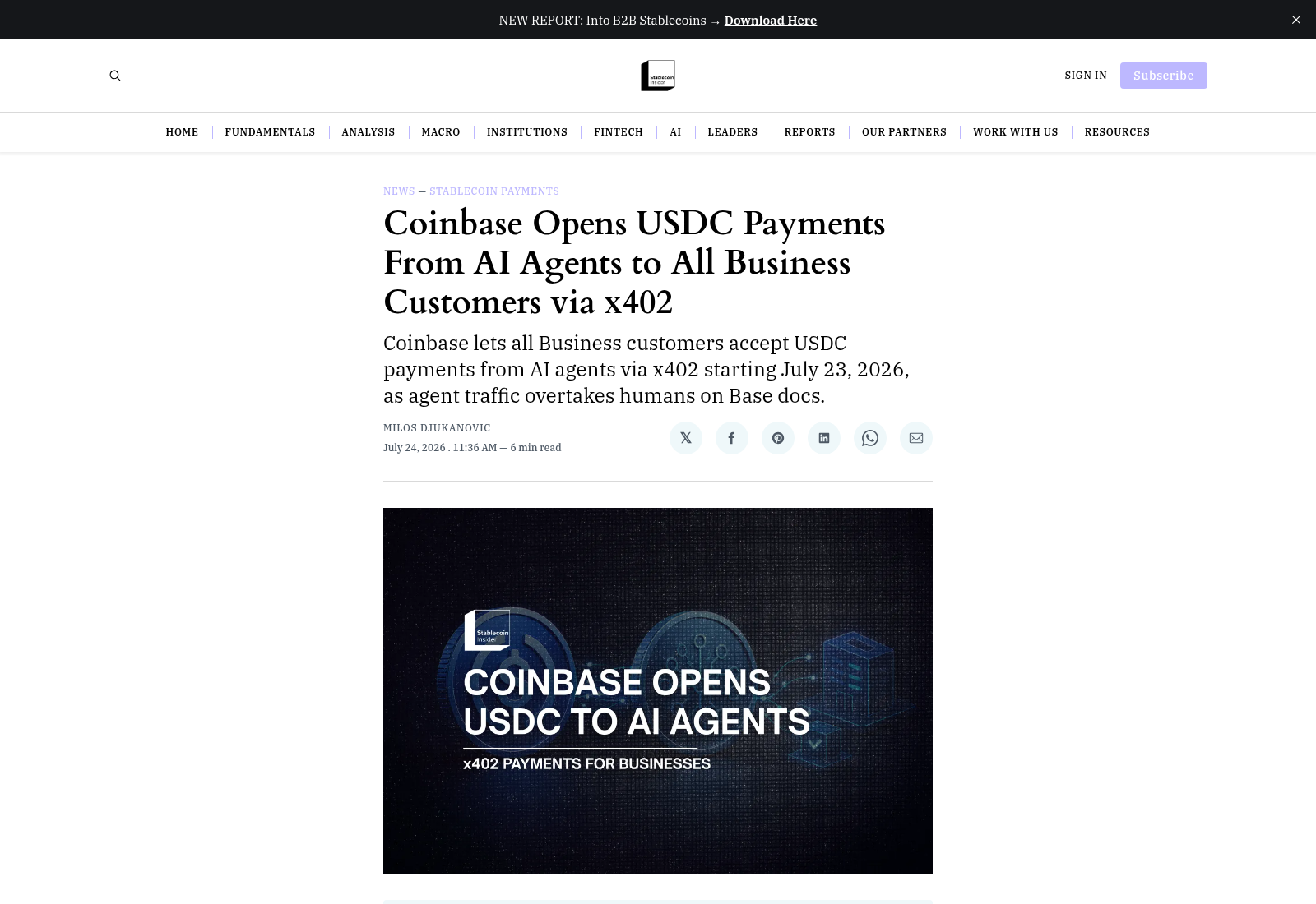 Coinbase Opens USDC Payments From AI Agents