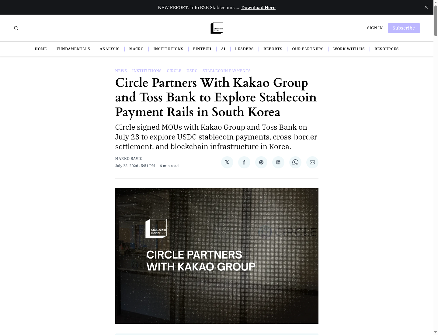 Circle Partners With Kakao Group and Toss Bank to Explore Stablecoin Payment Rails in South Korea