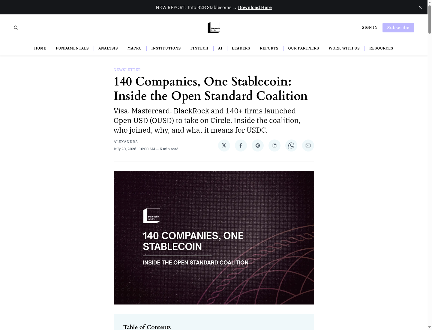 140 Companies, One Stablecoin: Inside the Open Standard Coalition