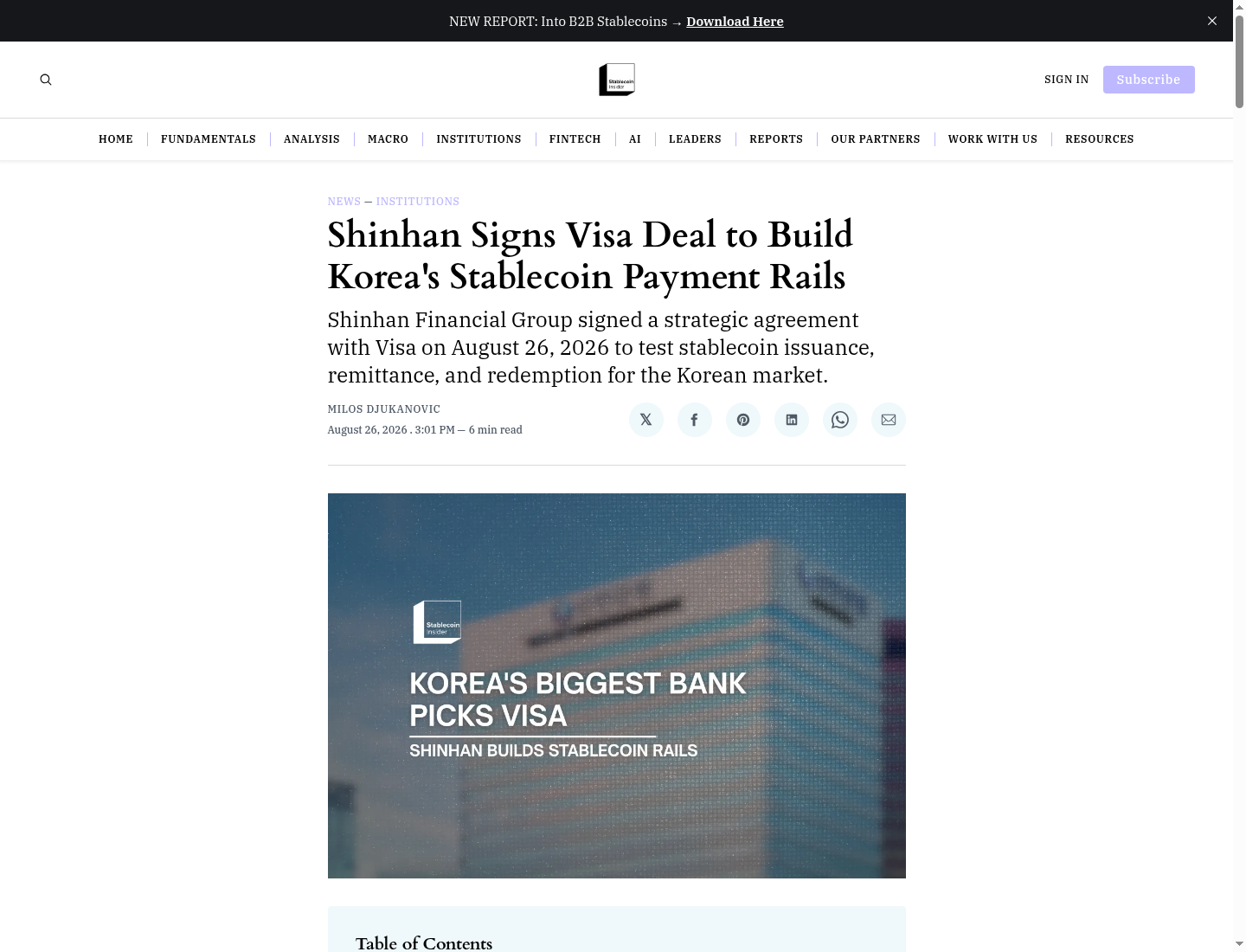 Shinhan Signs Visa Deal to Build Korea's Stablecoin Payment Rails
