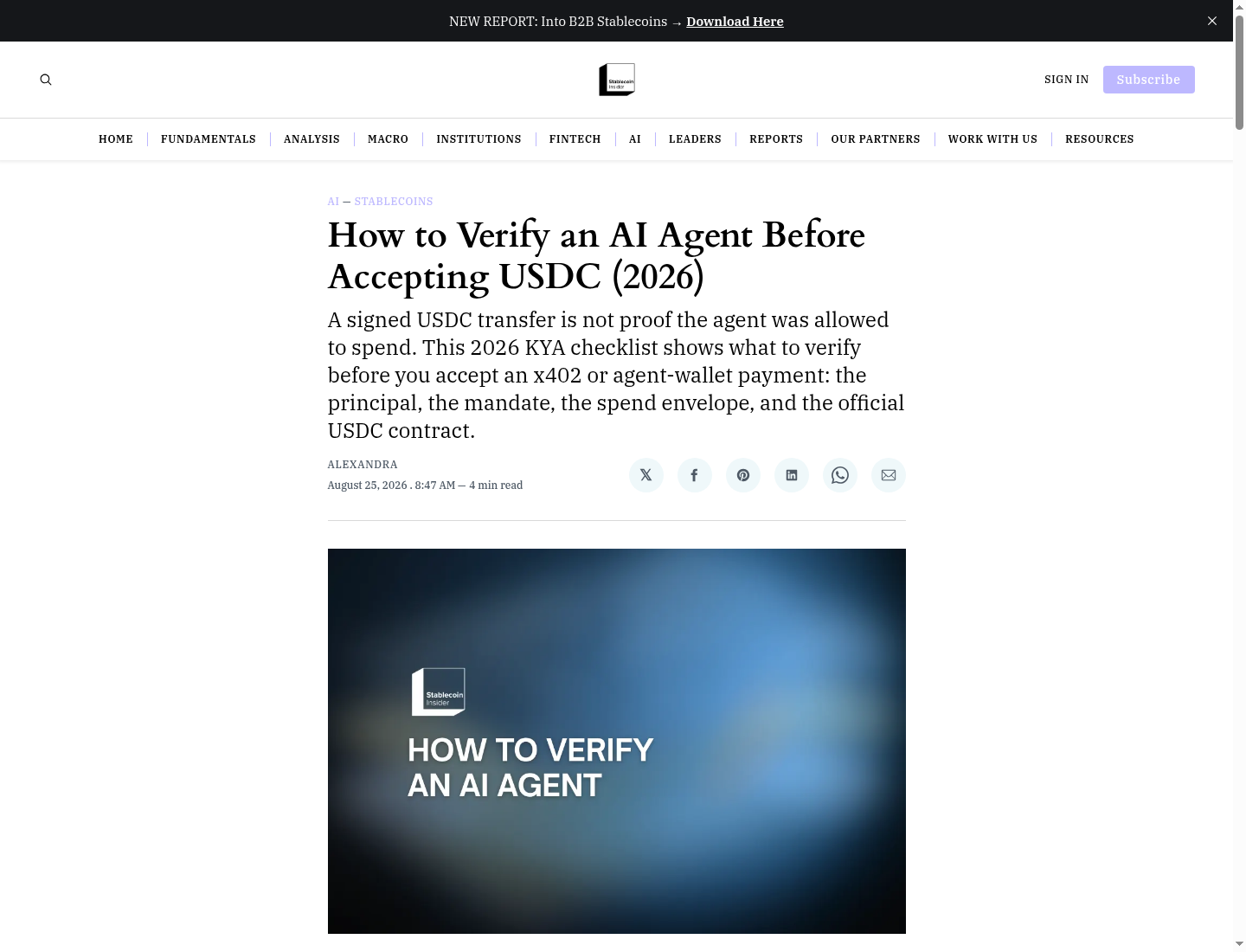 How to Verify an AI Agent Before Accepting USDC (2026)