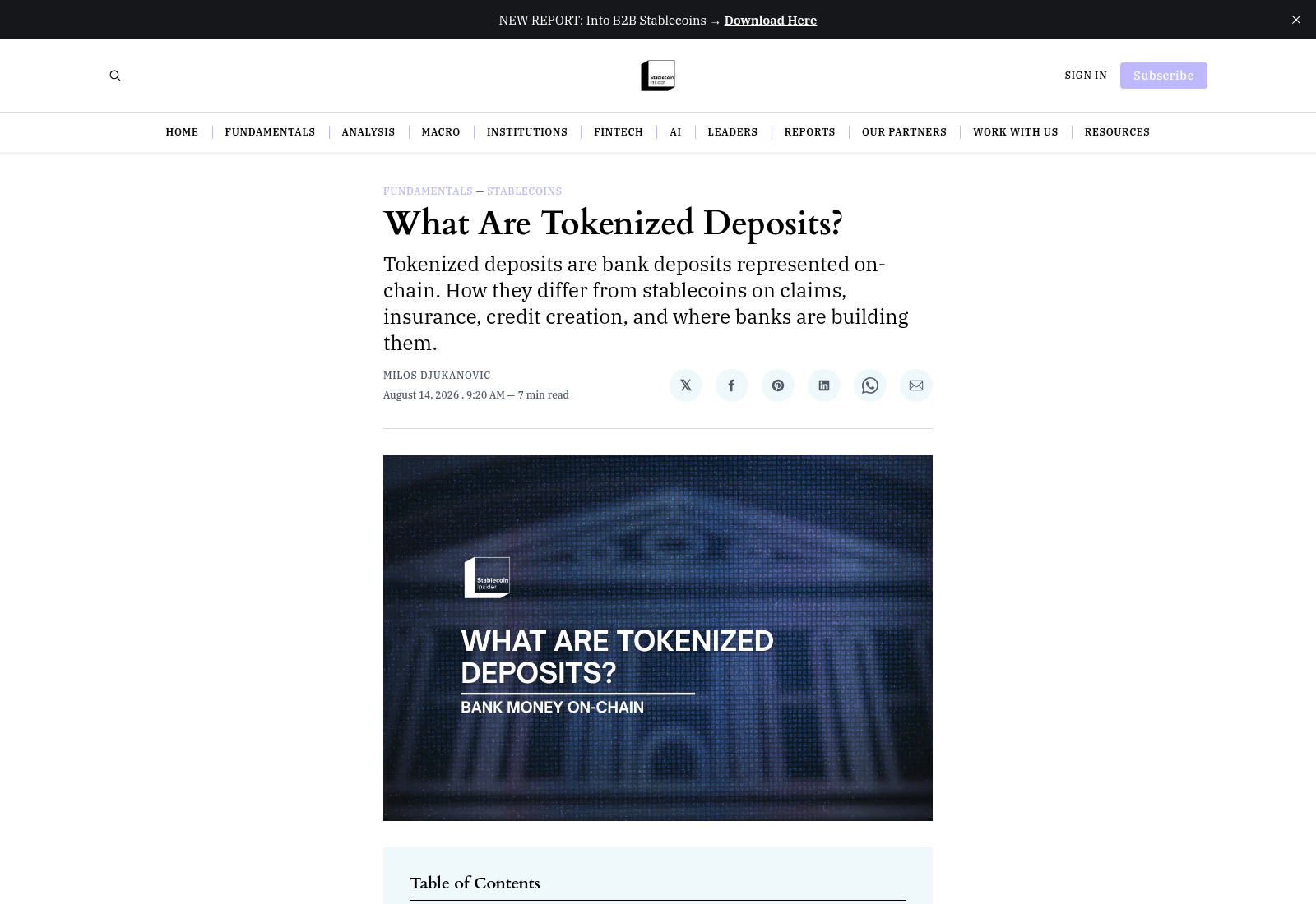 Tokenized Deposits