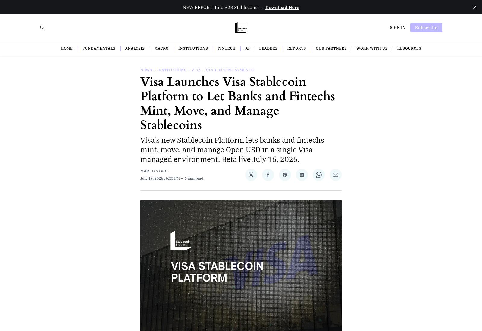Visa Stablecoin Platform