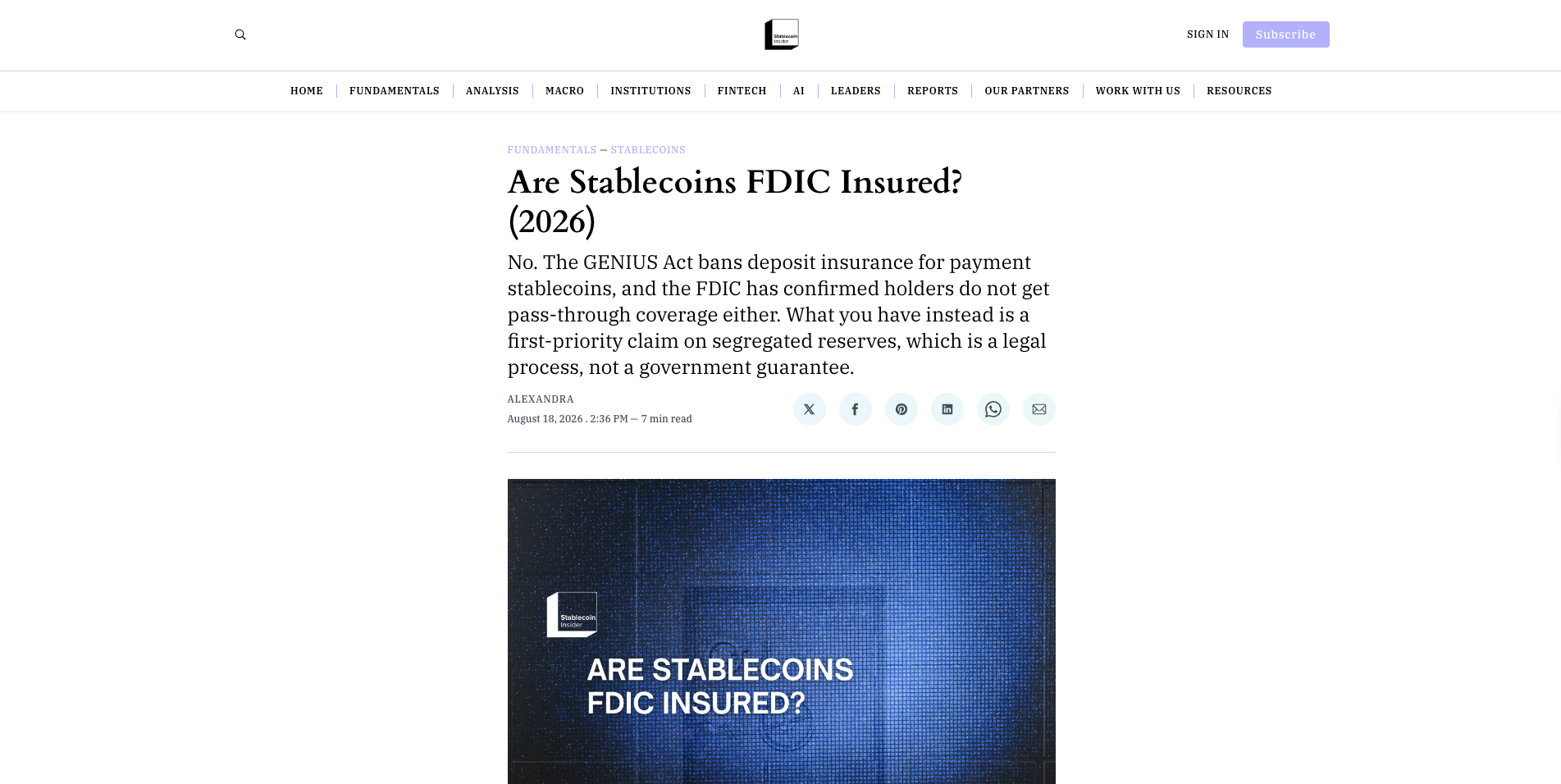 Are Stablecoins FDIC Insured? (2026)
