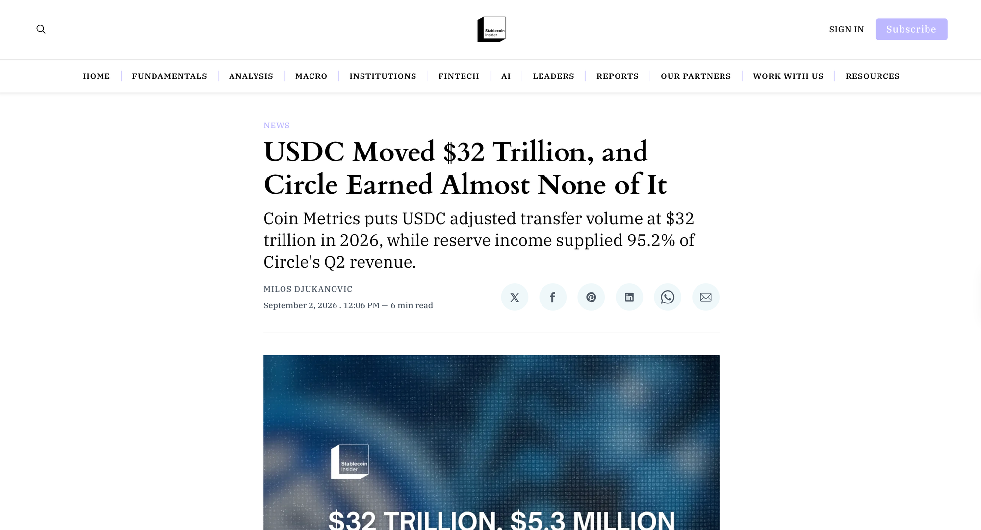 USDC Moved $32 Trillion, and Circle Earned Almost None of It