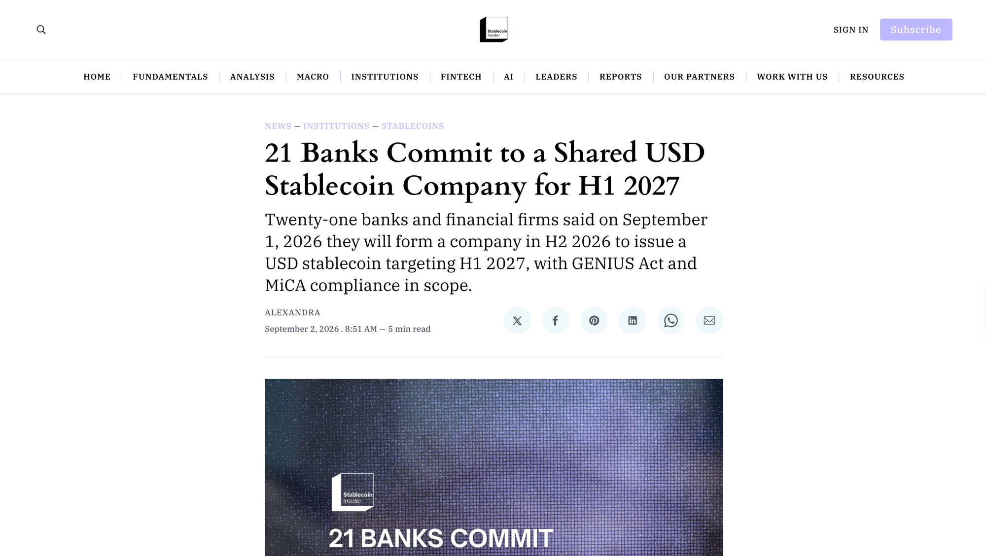 21 Banks Commit to a Shared USD Stablecoin Company for H1 2027