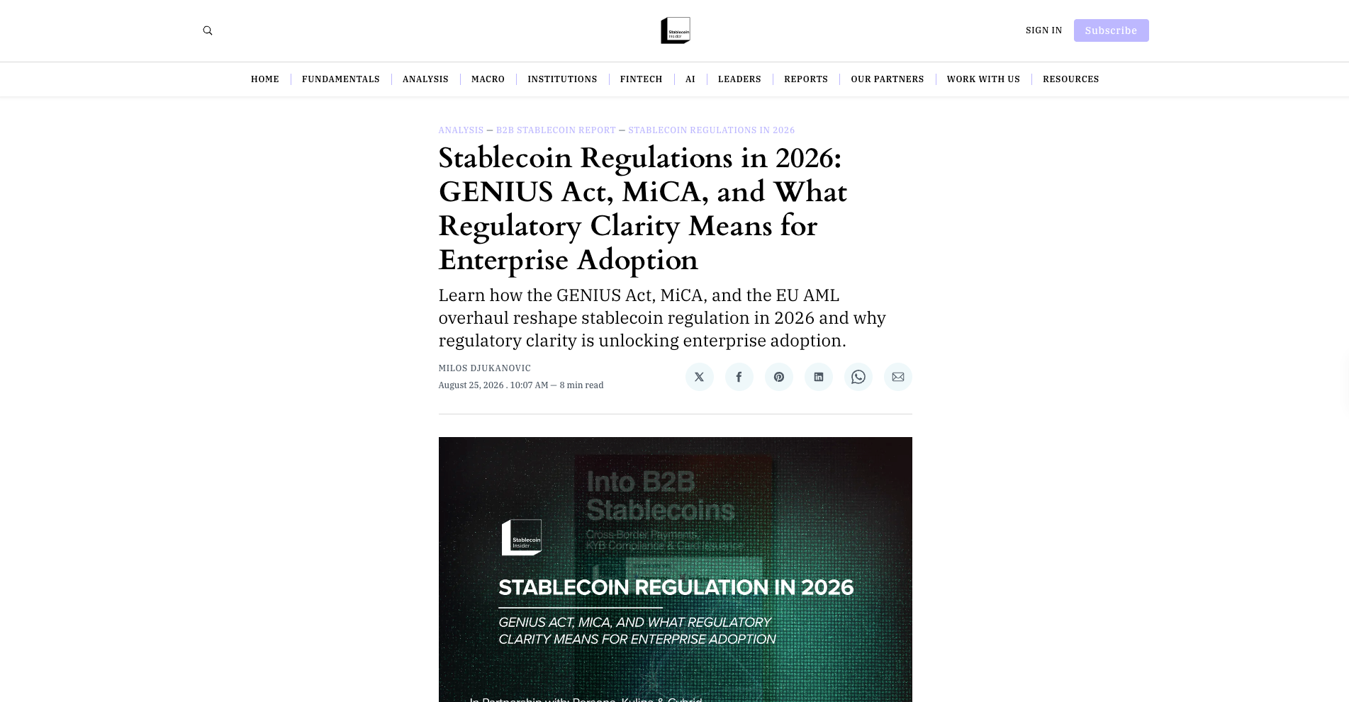 Stablecoin Regulations in 2026: GENIUS Act, MiCA, and What Regulatory Clarity Means for Enterprise Adoption