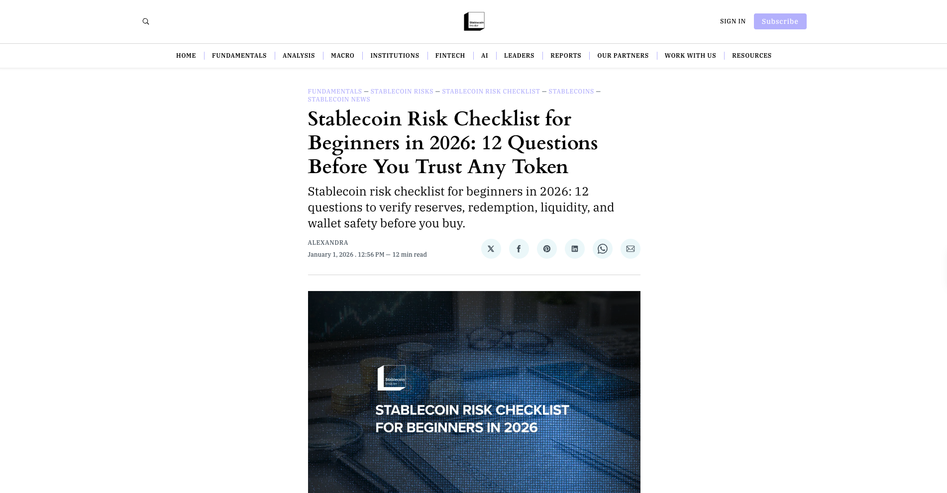 Stablecoin Risk Checklist for Beginners in 2026: 12 Questions Before You Trust Any Token