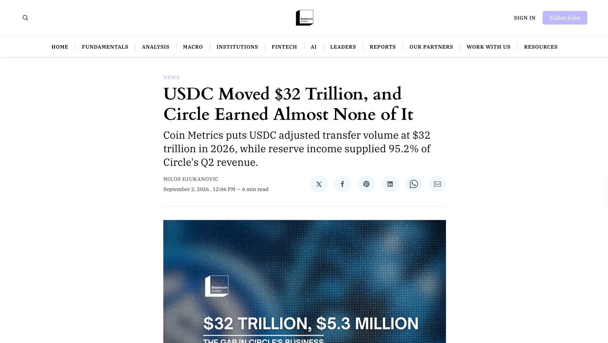 USDC Moved $32 Trillion, and Circle Earned Almost None of It