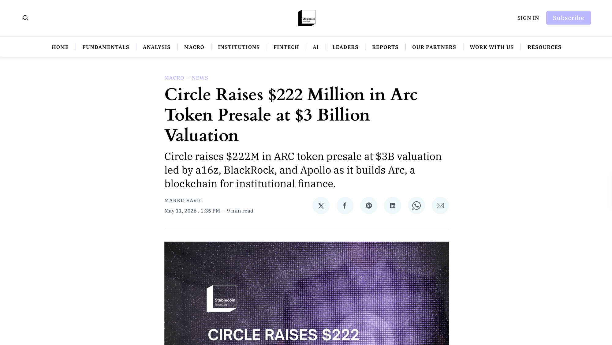 Circle Raises $222 Million in Arc Token Presale at $3 Billion Valuation