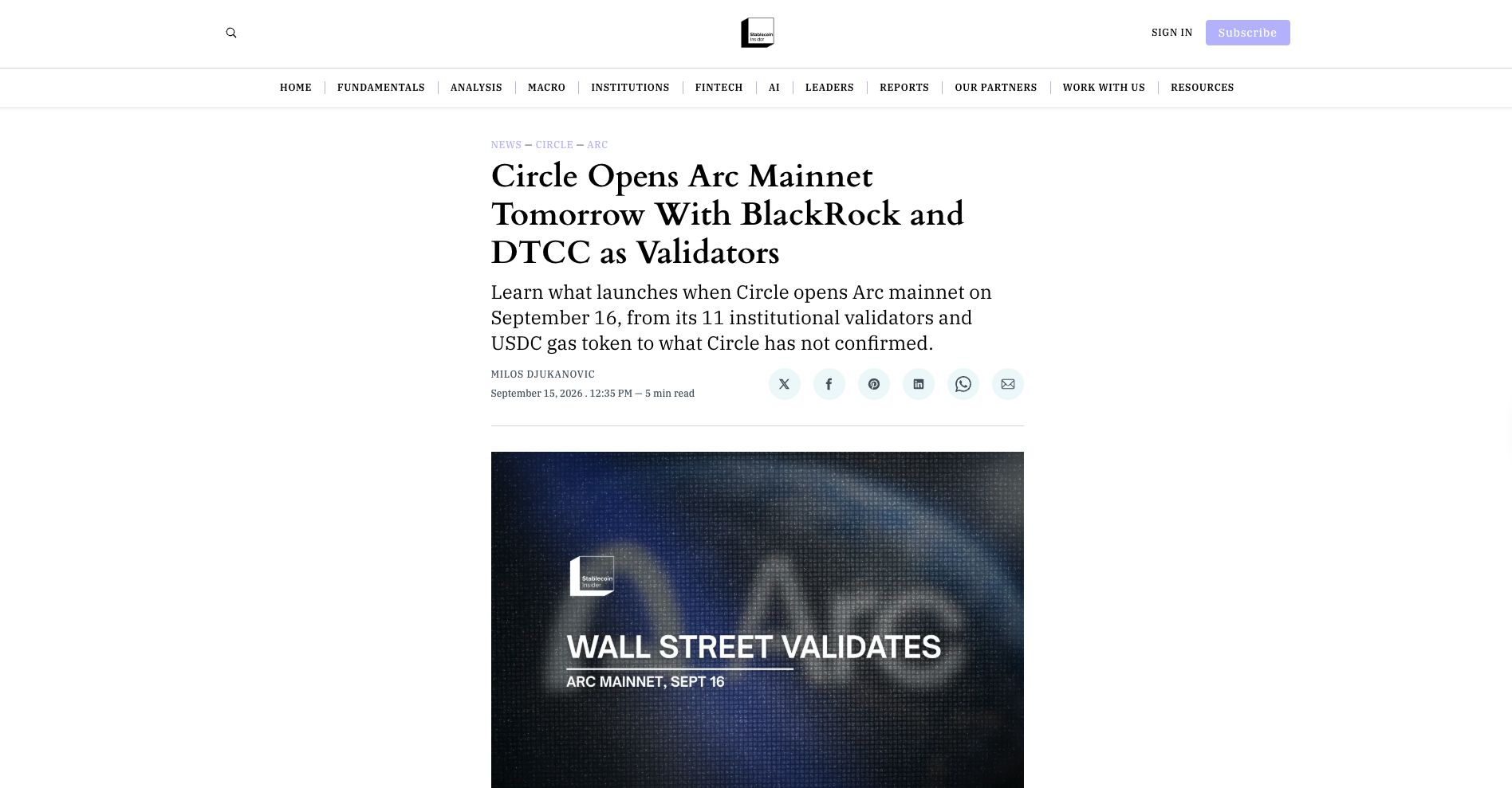 Circle Opens Arc Mainnet Tomorrow With BlackRock and DTCC as Validators