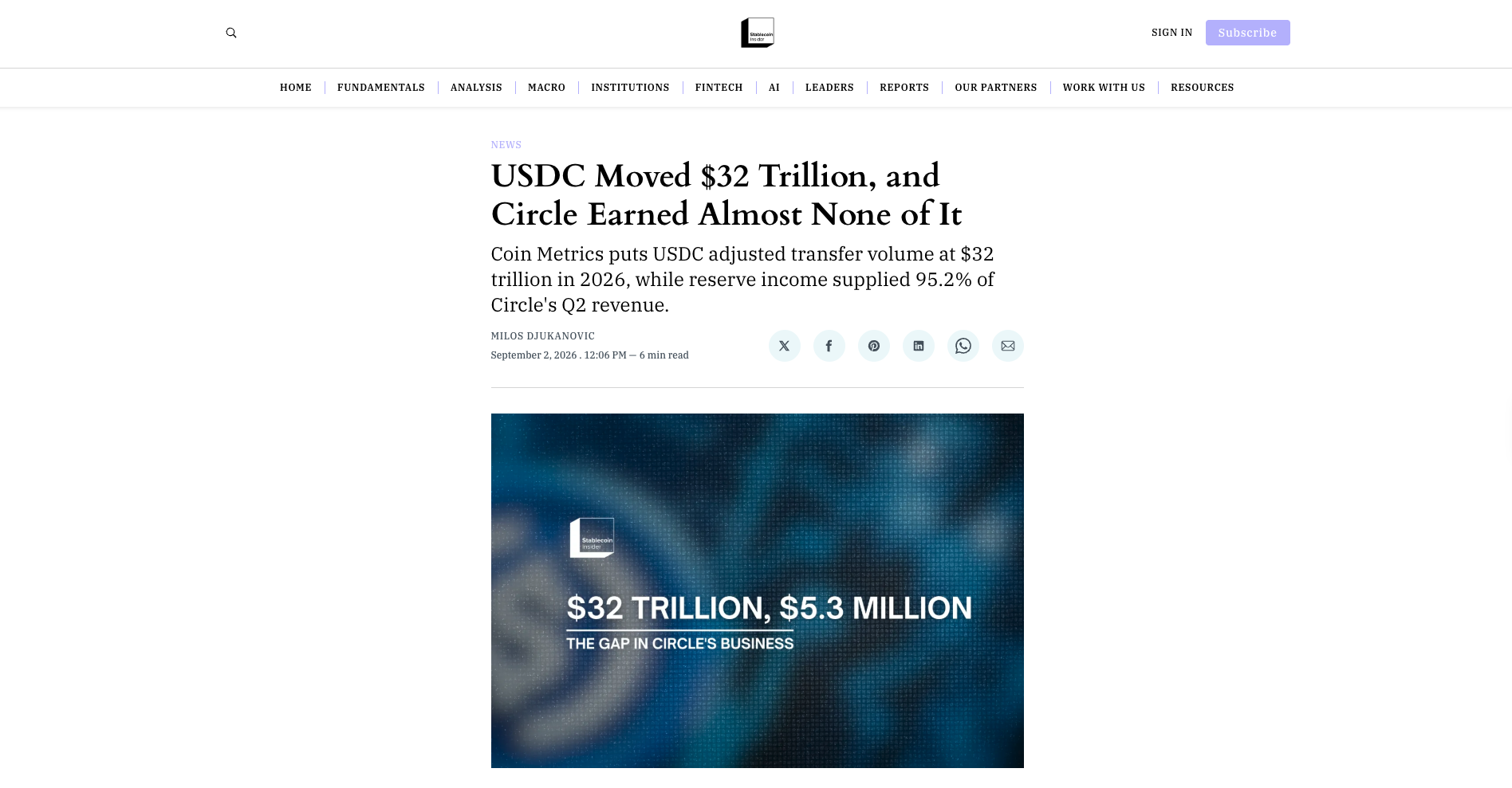USDC Moved $32 Trillion, and Circle Earned Almost None of It