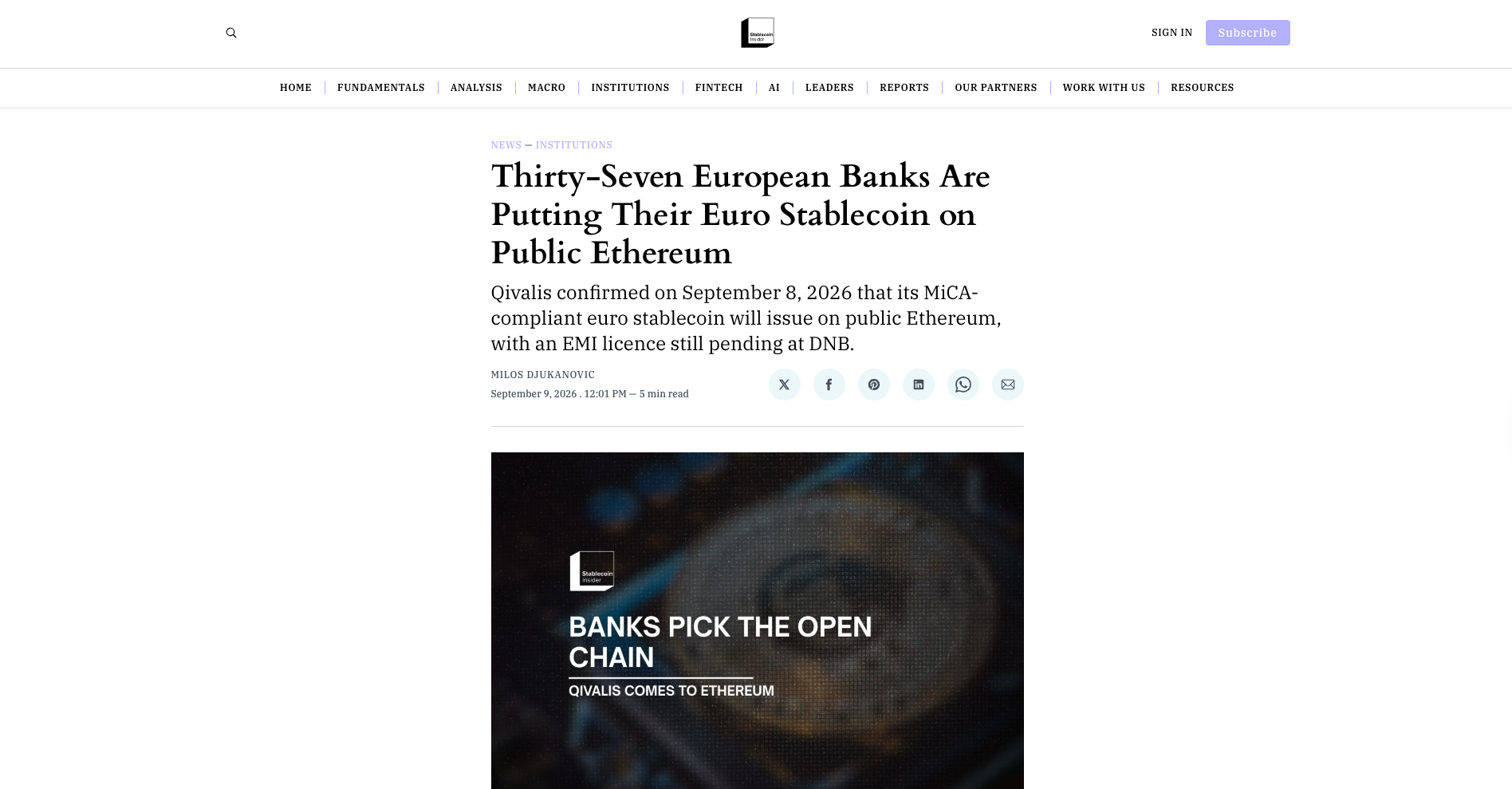 Thirty-Seven European Banks Are Putting Their Euro Stablecoin on Public Ethereum