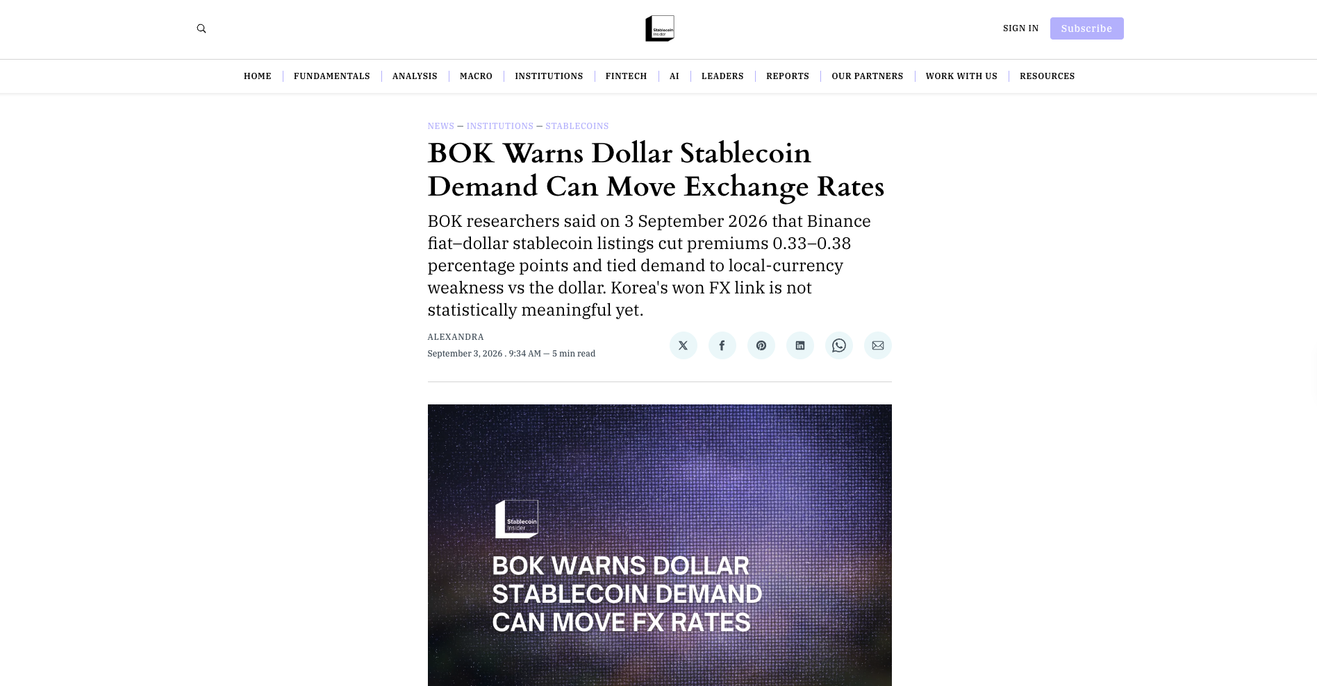 BOK Warns Dollar Stablecoin Demand Can Move Exchange Rates
