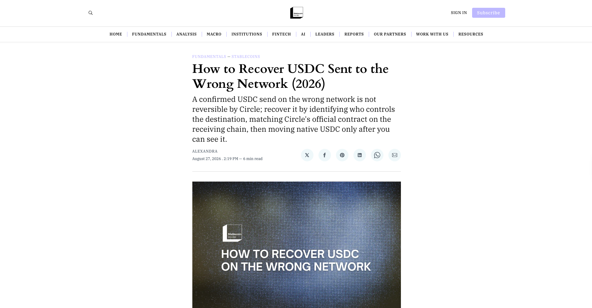 How to Recover USDC Sent to the Wrong Network (2026)