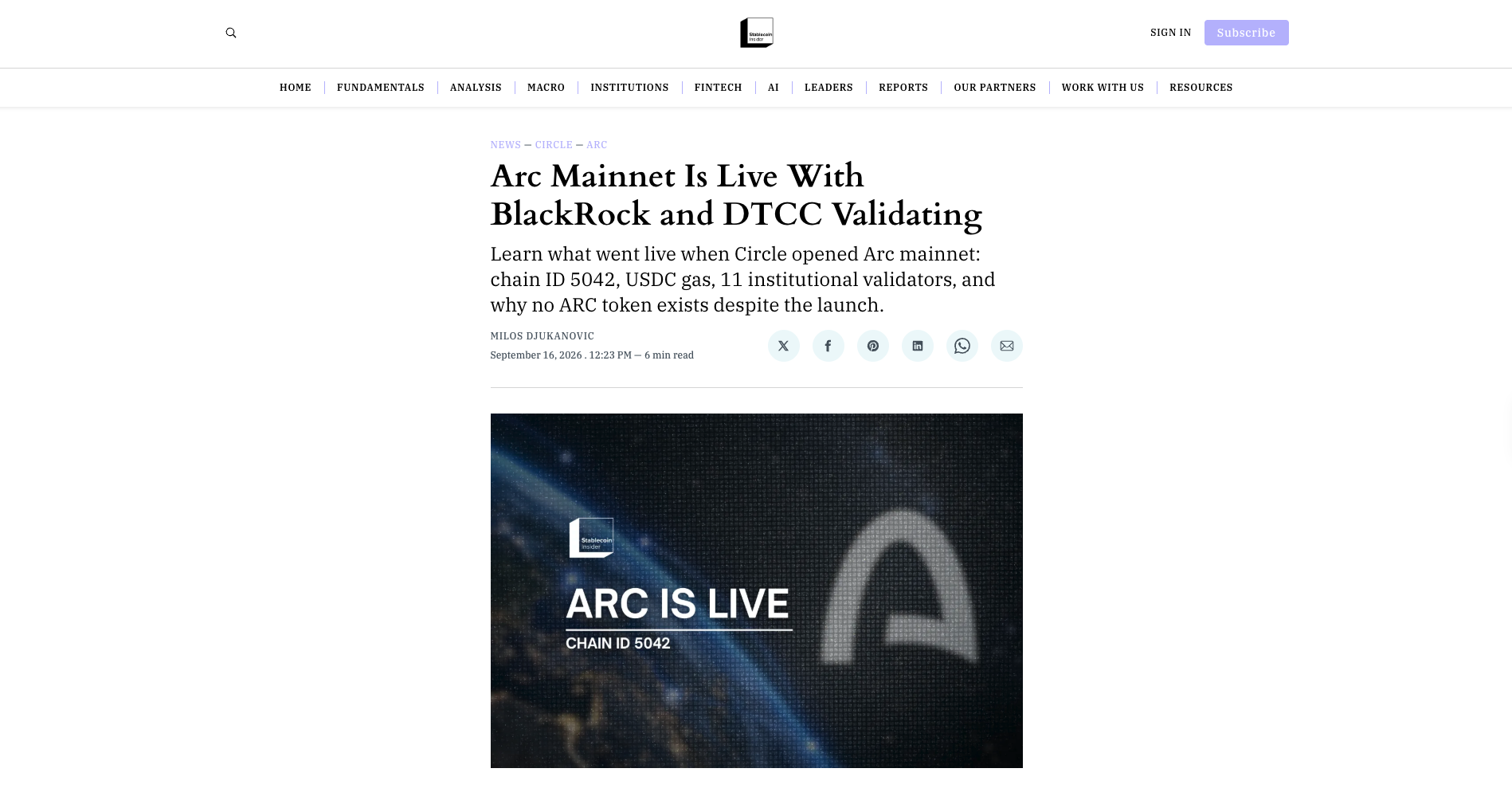 Arc Mainnet Is Live With BlackRock and DTCC Validating
