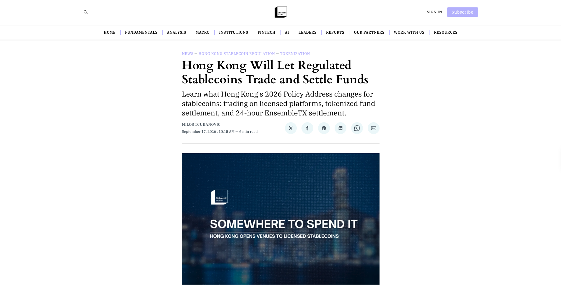 Hong Kong Will Let Regulated Stablecoins Trade and Settle Funds
