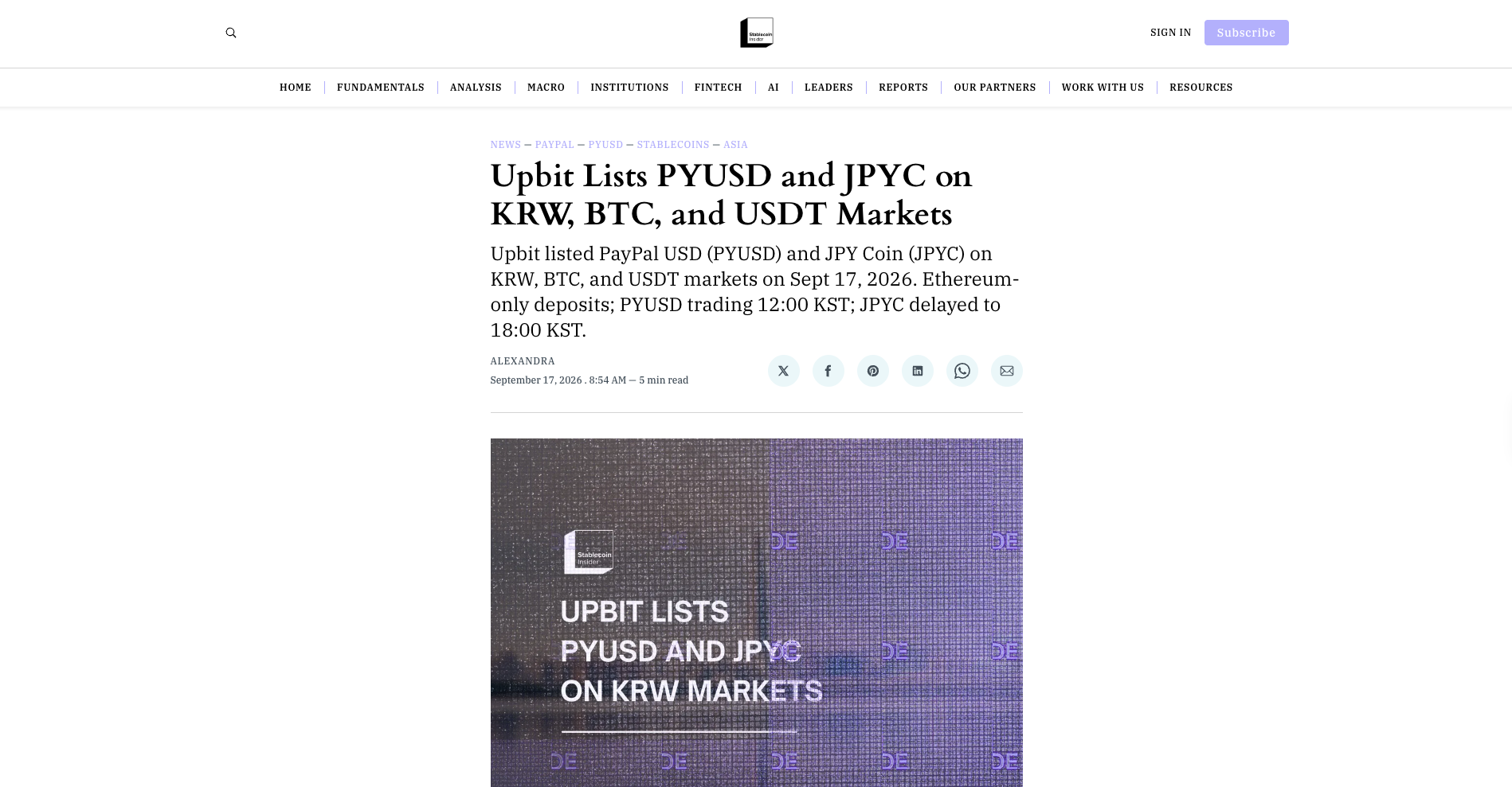 Upbit Lists PYUSD and JPYC on KRW, BTC, and USDT Markets