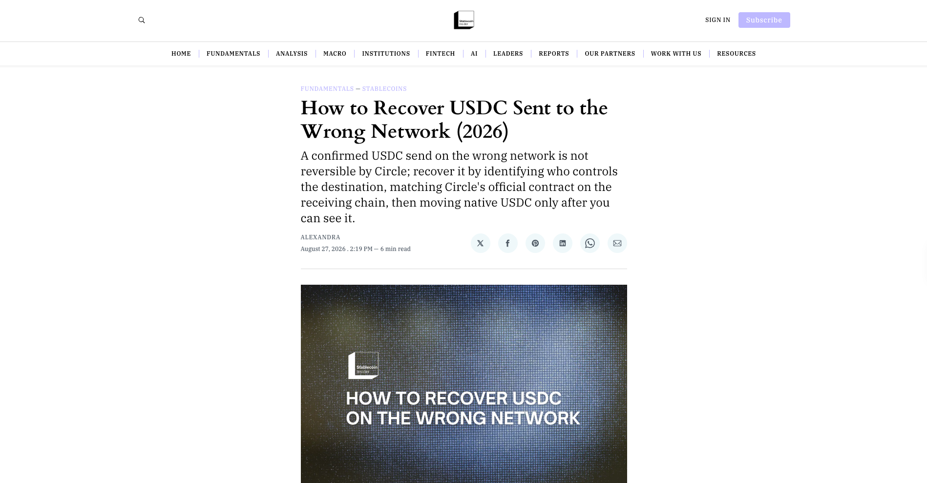 How to Recover USDC Sent to the Wrong Network (2026)
