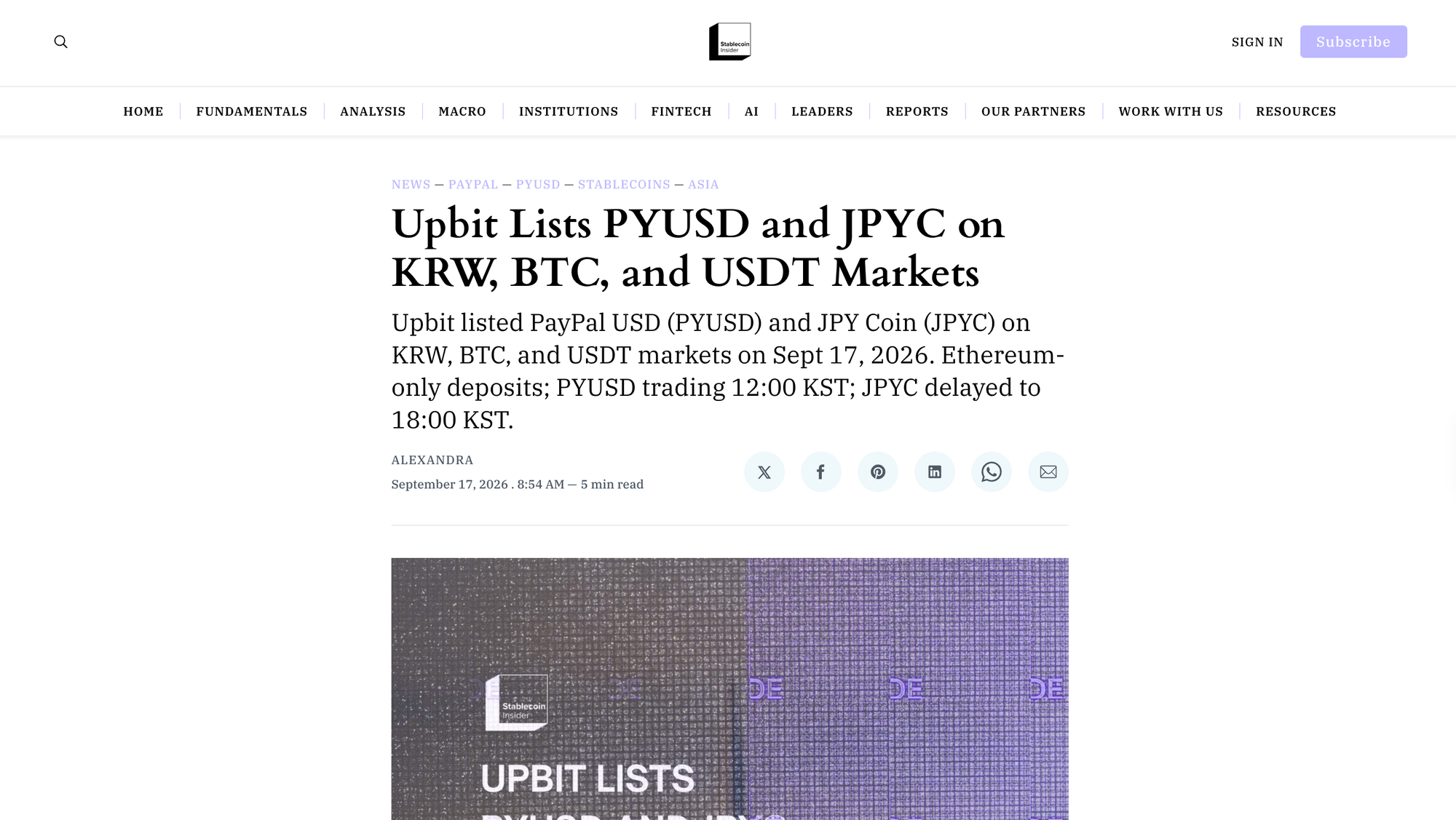 Upbit Lists PYUSD and JPYC on KRW, BTC, and USDT Markets