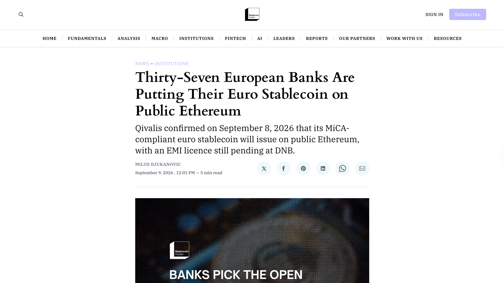 Thirty-Seven European Banks Are Putting Their Euro Stablecoin on Public Ethereum