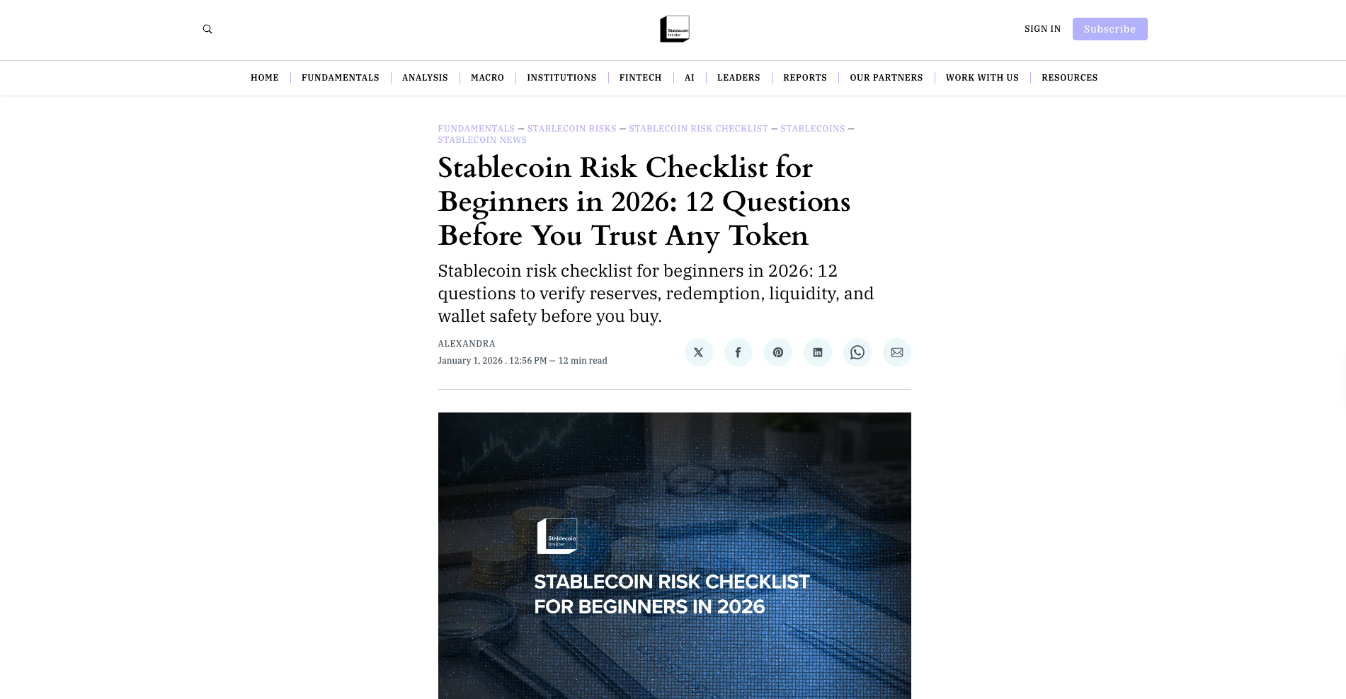 Stablecoin Risk Checklist for Beginners in 2026: 12 Questions Before You Trust Any Token