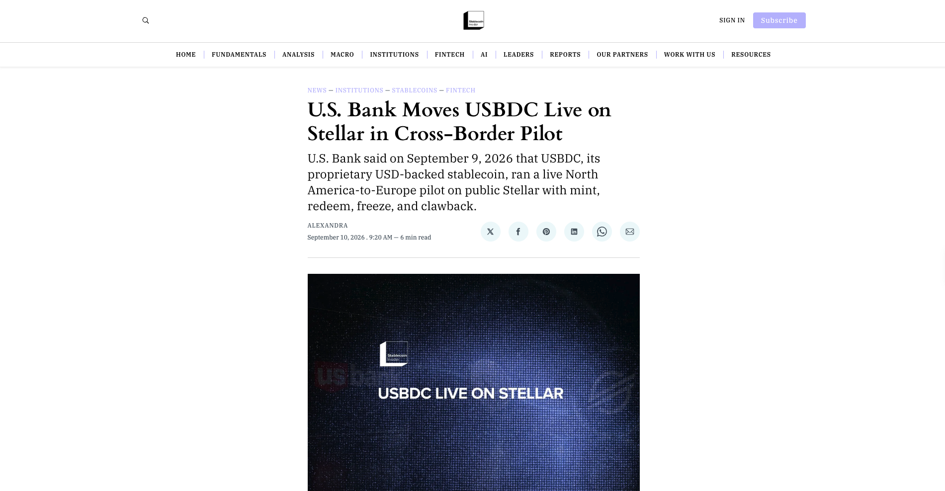 U.S. Bank Moves USBDC Live on Stellar in Cross-Border Pilot