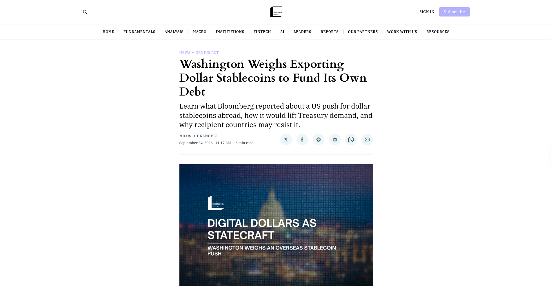 Washington Weighs Exporting Dollar Stablecoins to Fund Its Own Debt