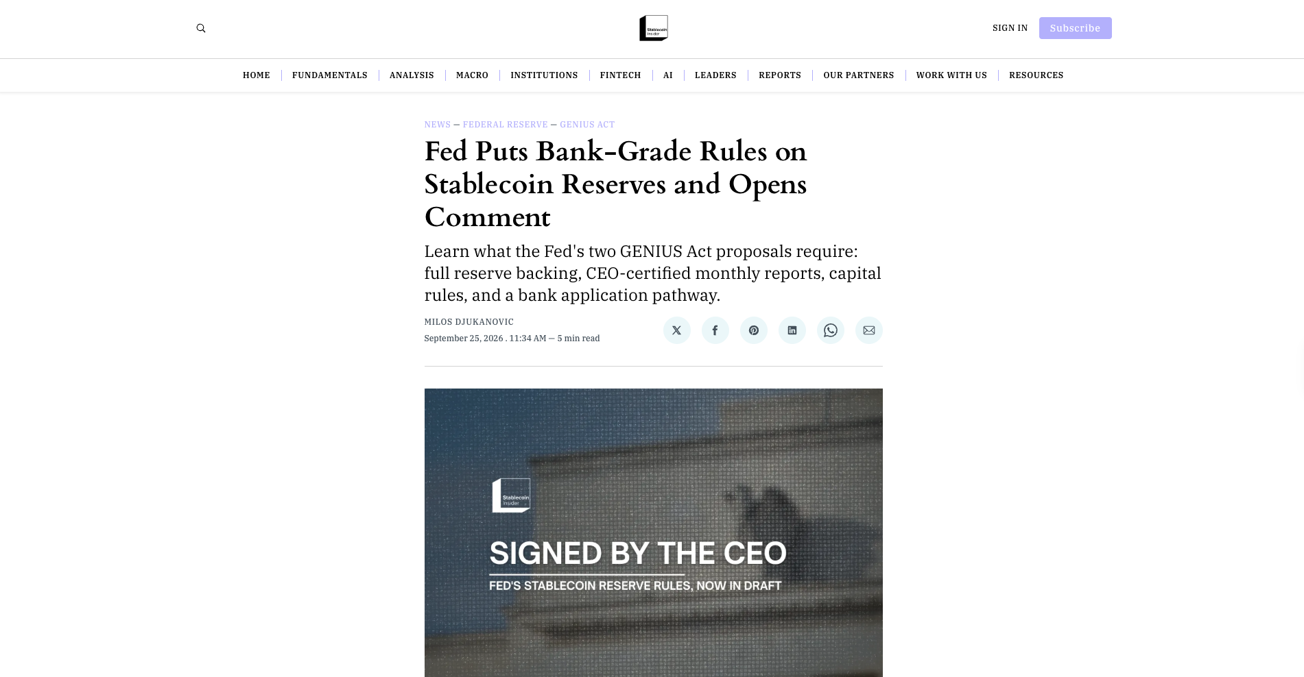 Fed Puts Bank-Grade Rules on Stablecoin Reserves and Opens Comment