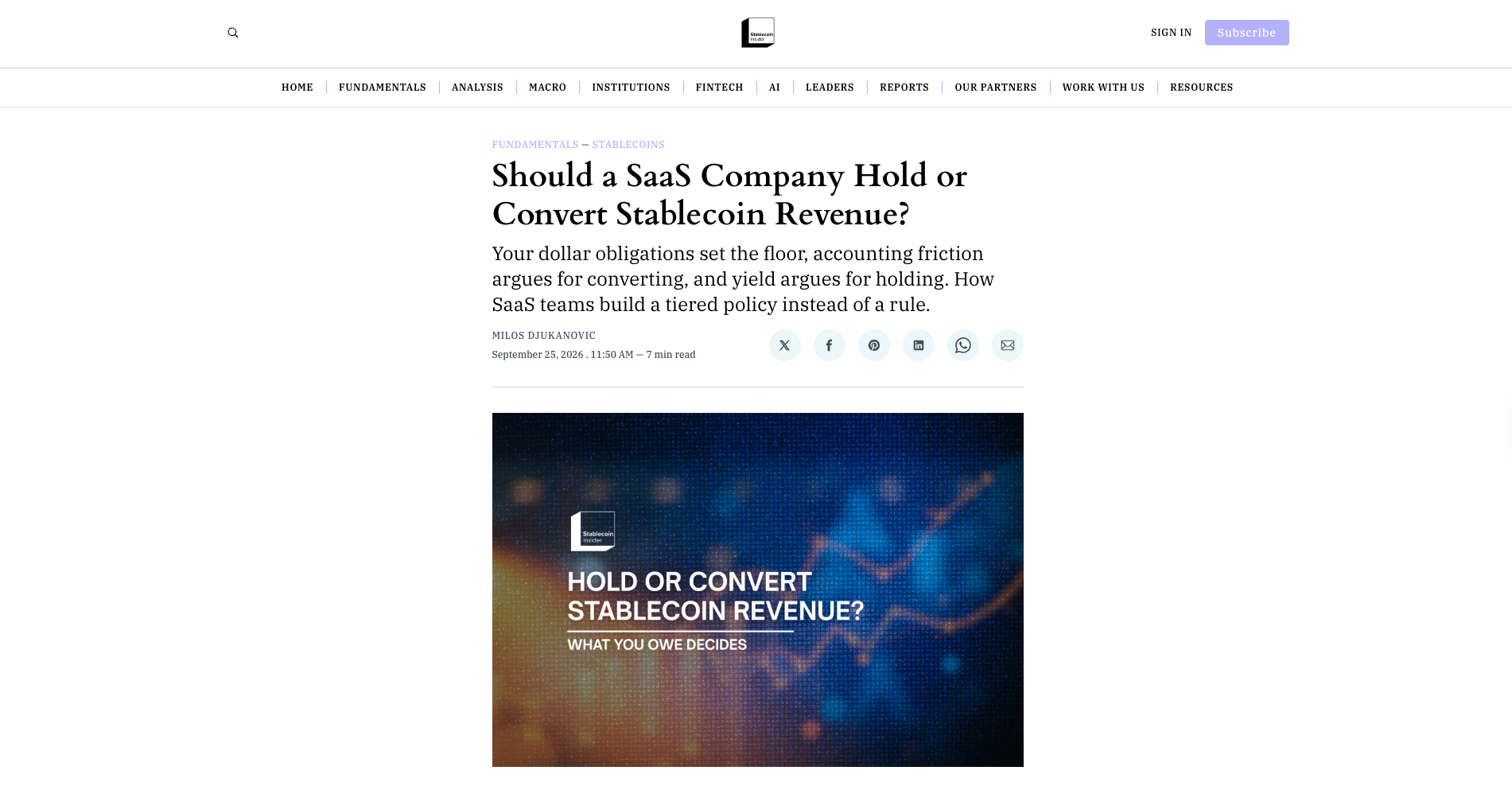 Should a SaaS Company Hold or Convert Stablecoin Revenue?