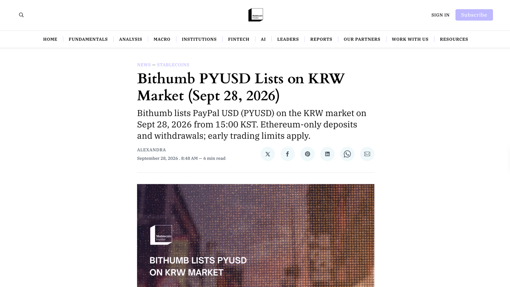Bithumb PYUSD Lists on KRW Market (Sept 28, 2026)