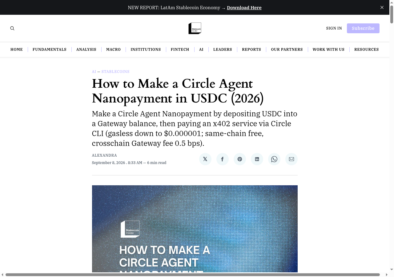 How to make a Circle agent nanopayment in USDC