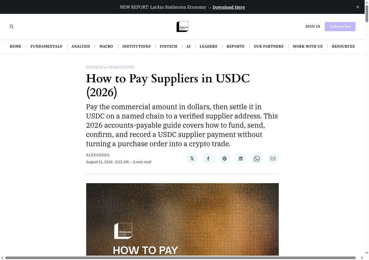 How to Pay Suppliers in USDC (2026)