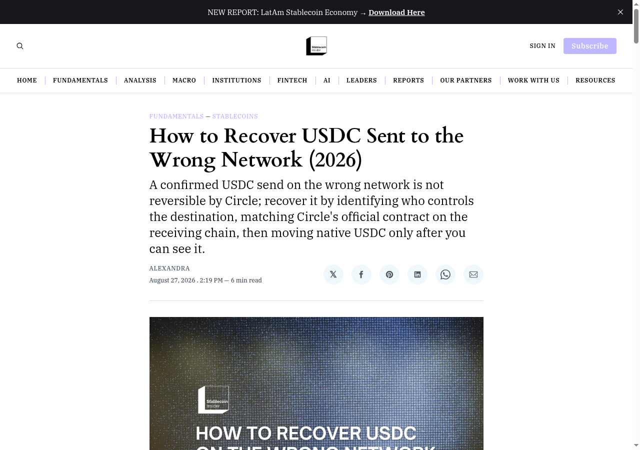 How to Recover USDC Sent to the Wrong Network (2026)