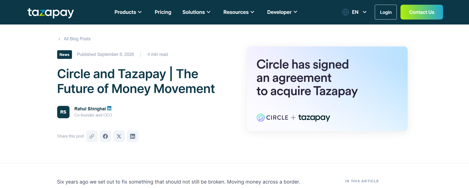 Circle to Acquire Tazapay
