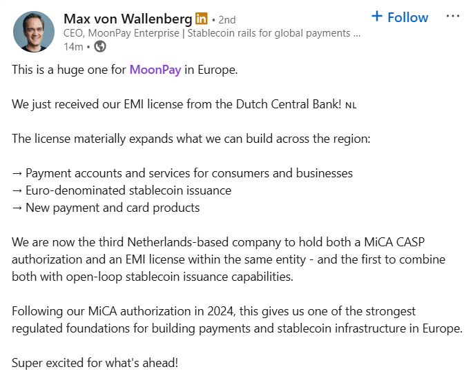 MoonPay Secures EMI Licence
